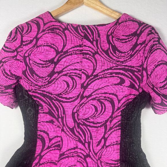 ALEXIS Saratova Hot Pink Black Short Sleeved Zip Up Cocktail Party Dress Barbie - Picture 3 of 7